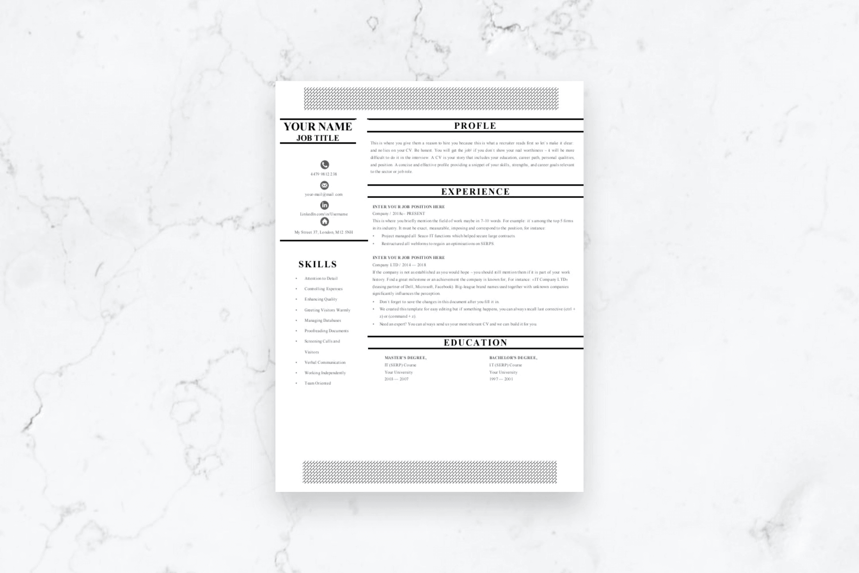 Studio Career CV - 1-page layout