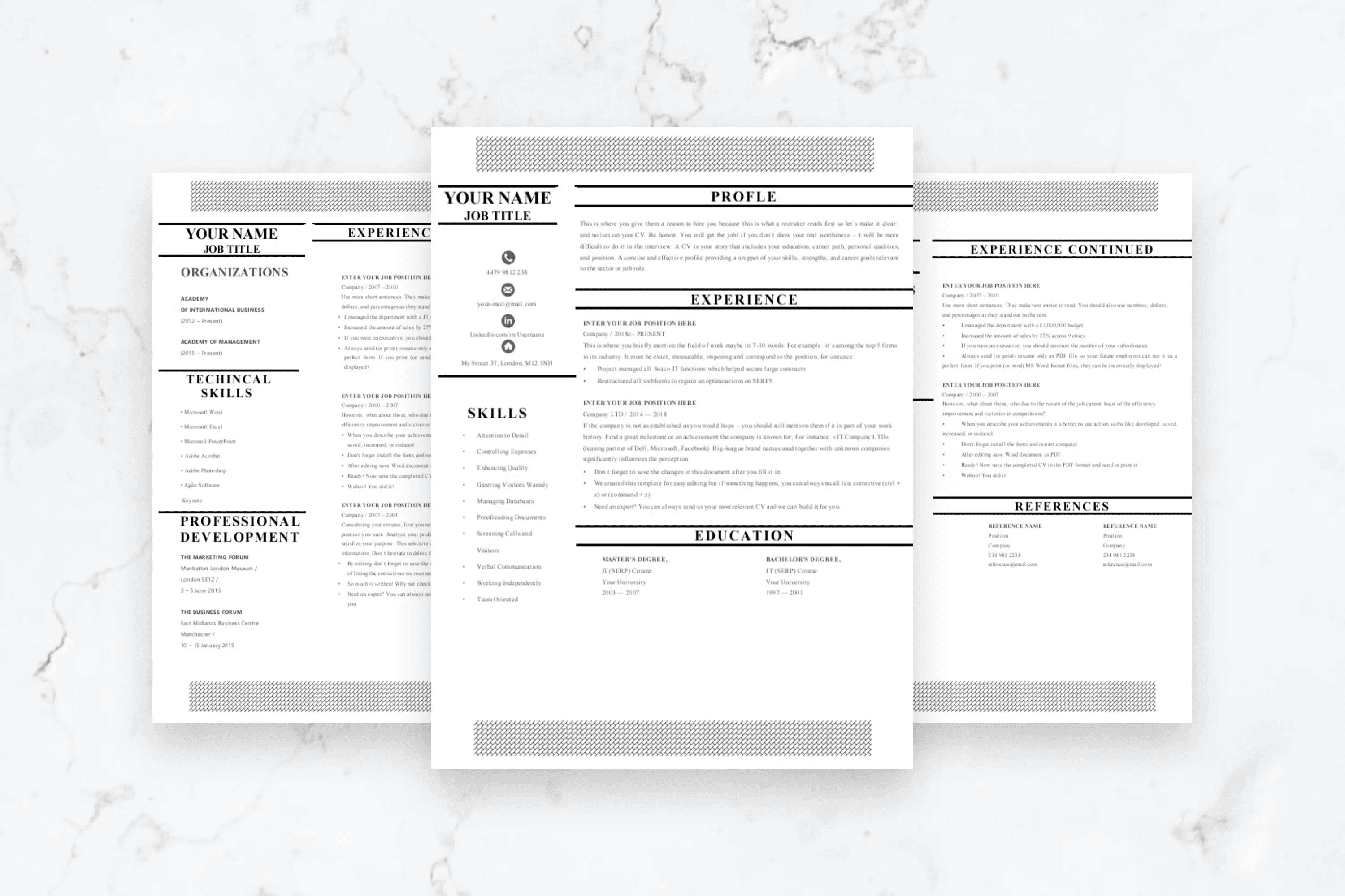Studio Career CV - 3-page layout