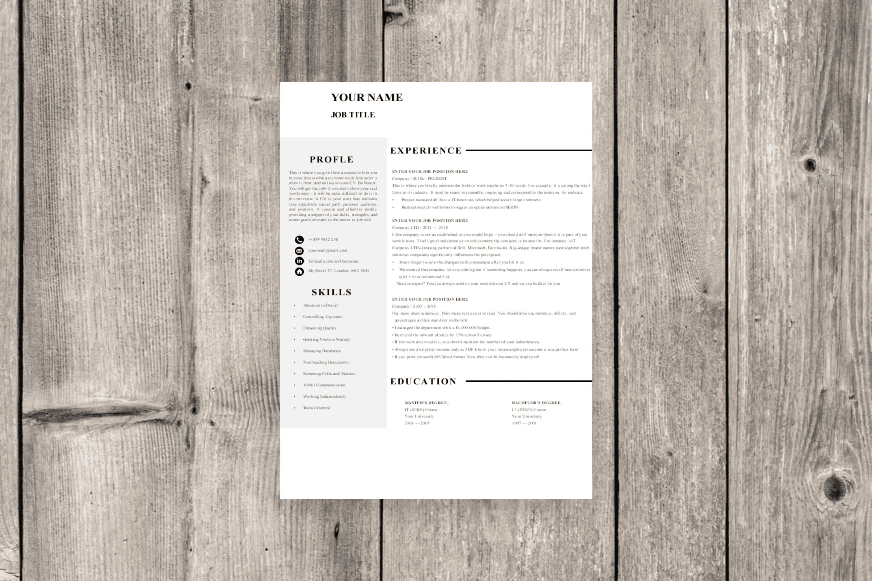 Studio Clean CV - 1-page layout