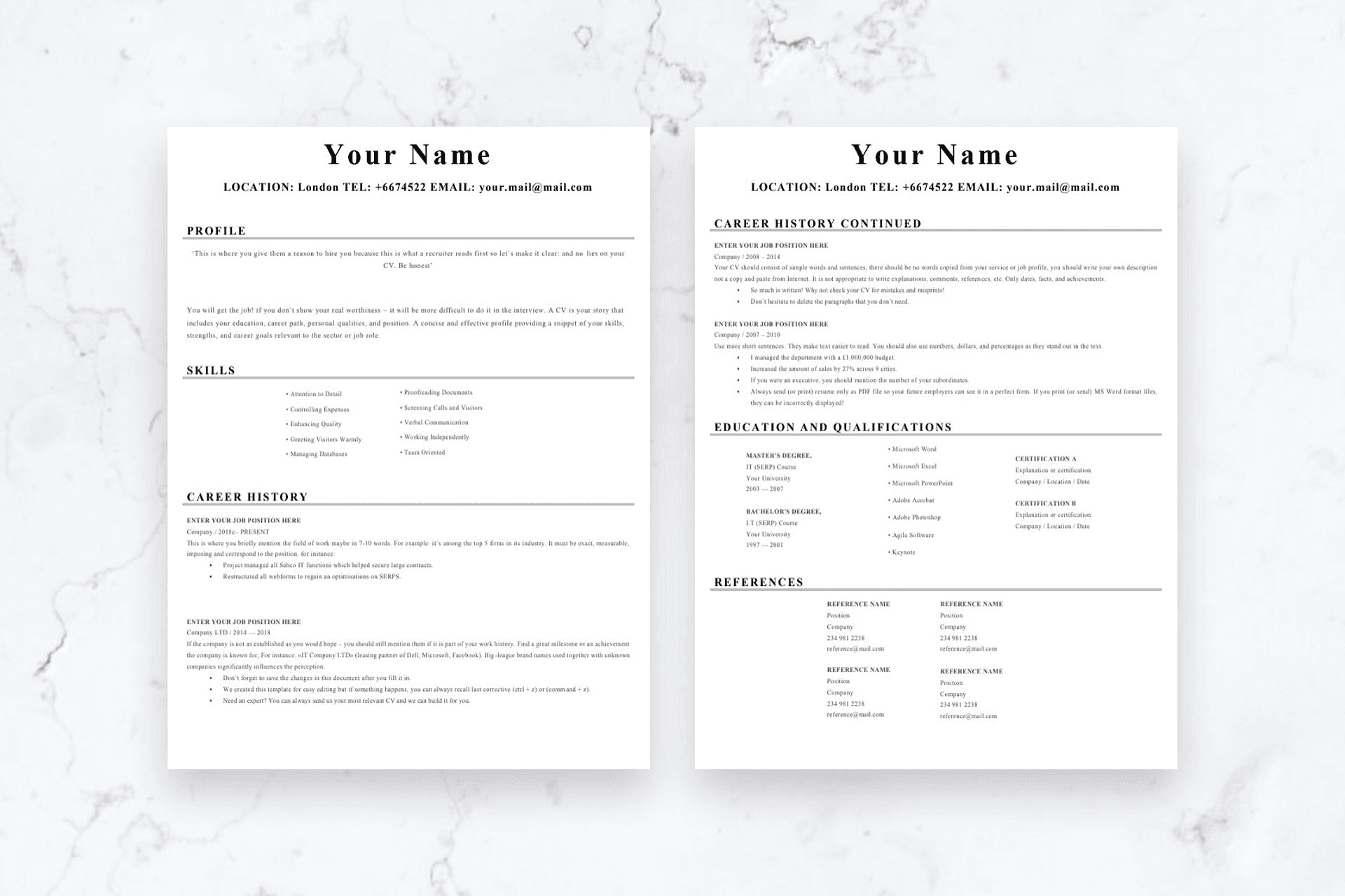 Studio Clear CV - 2-page layout