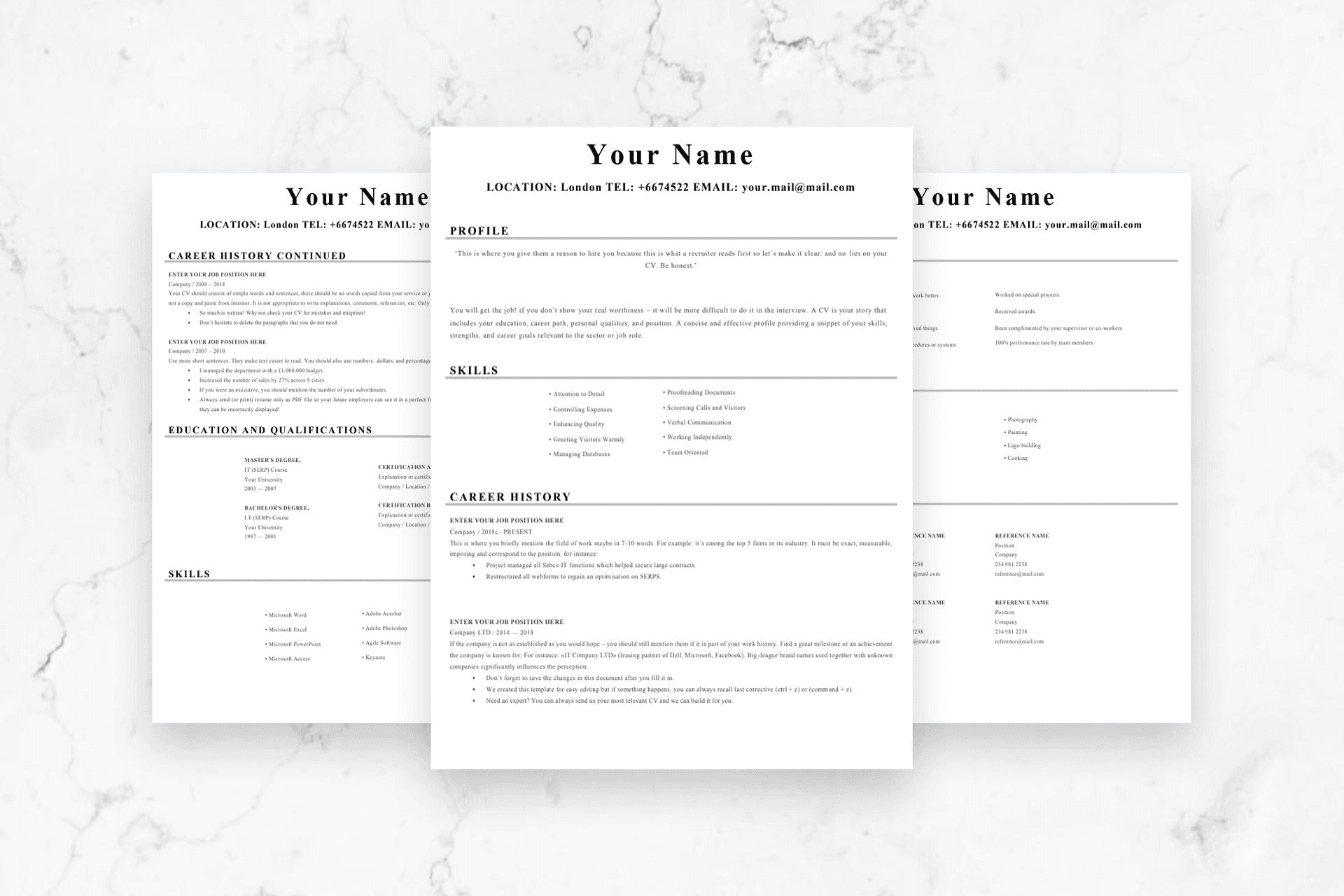 Studio Clear CV - 3-page layout
