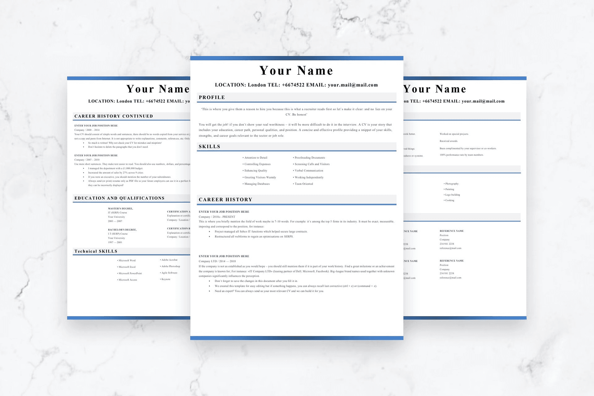 Studio Clear CV - 3-page colour layout