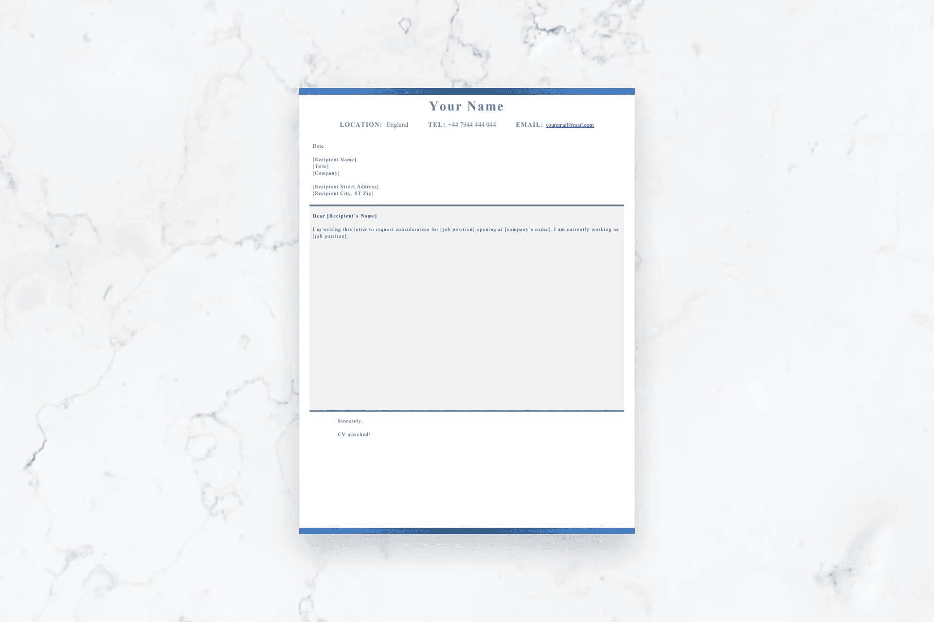 Studio Clear CV - Cover letter layout