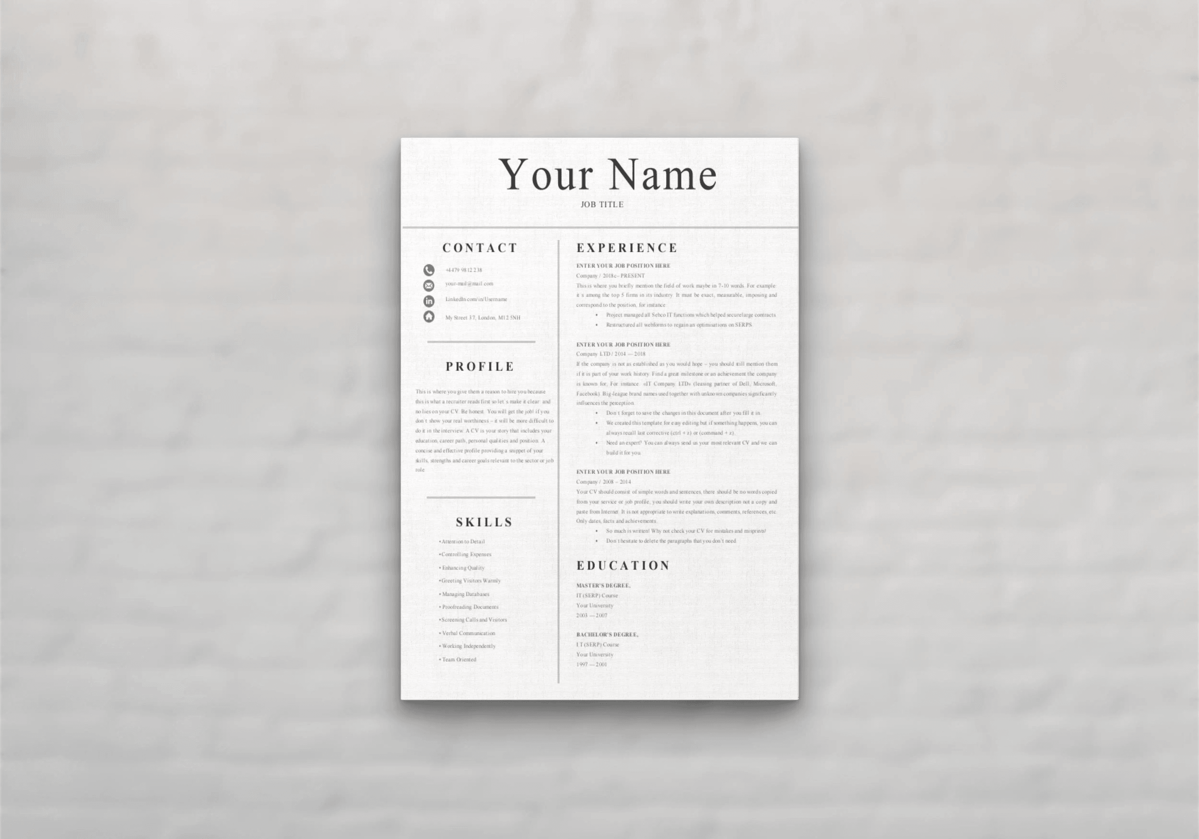 Studio Modern CV - 1-page layout