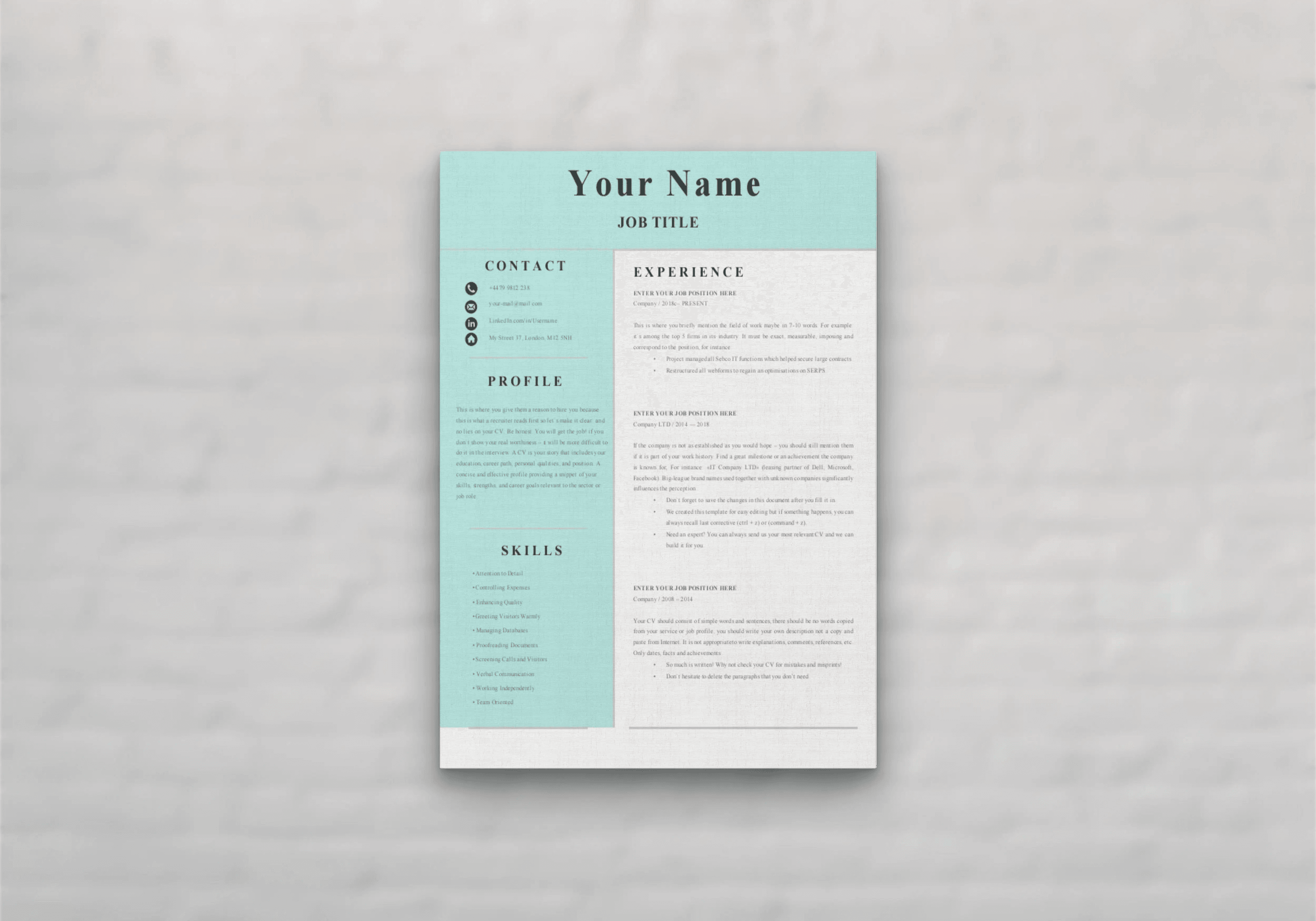 Studio Modern CV - 1-page colour scene