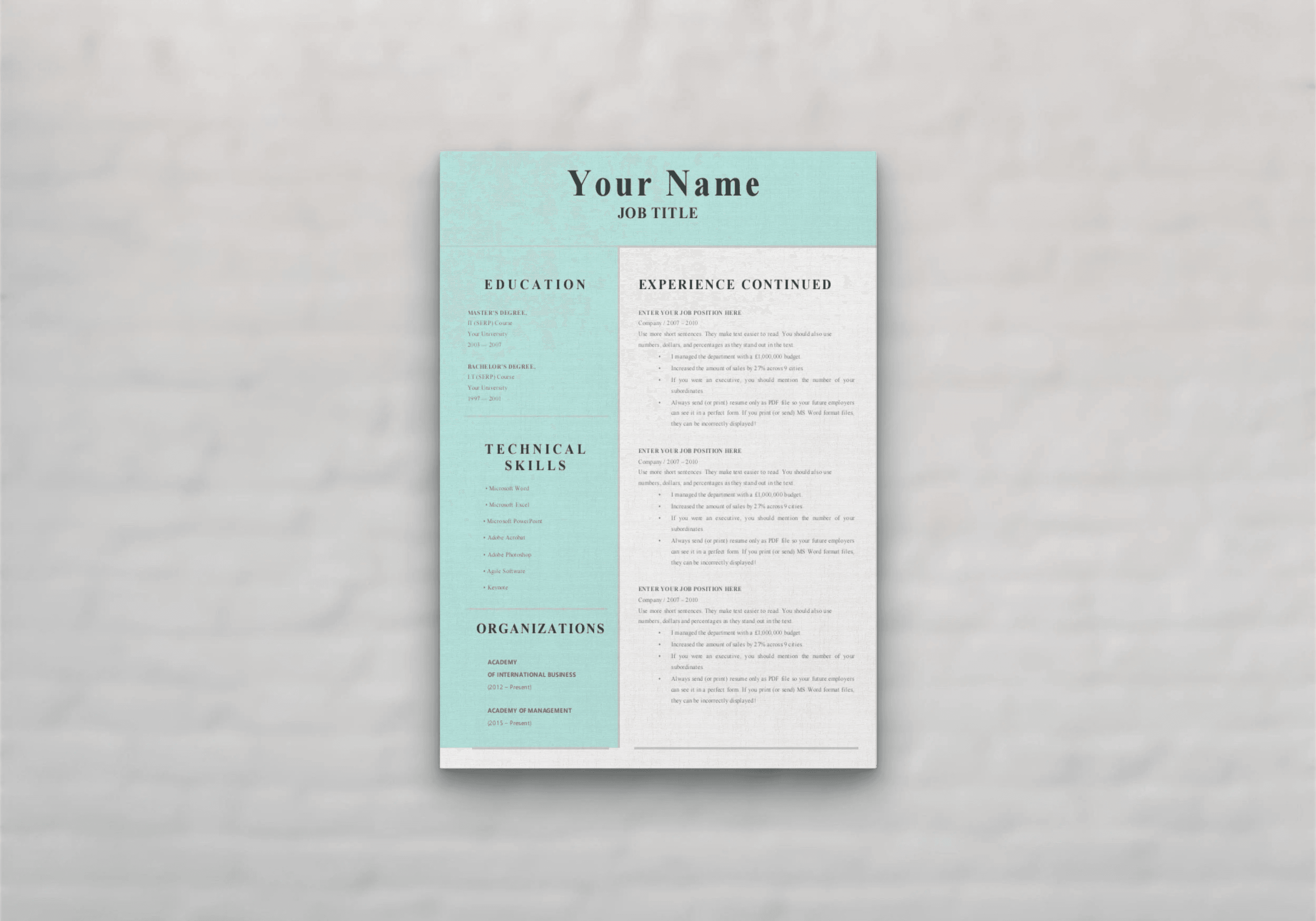 Studio Modern CV - 2-page colour scene