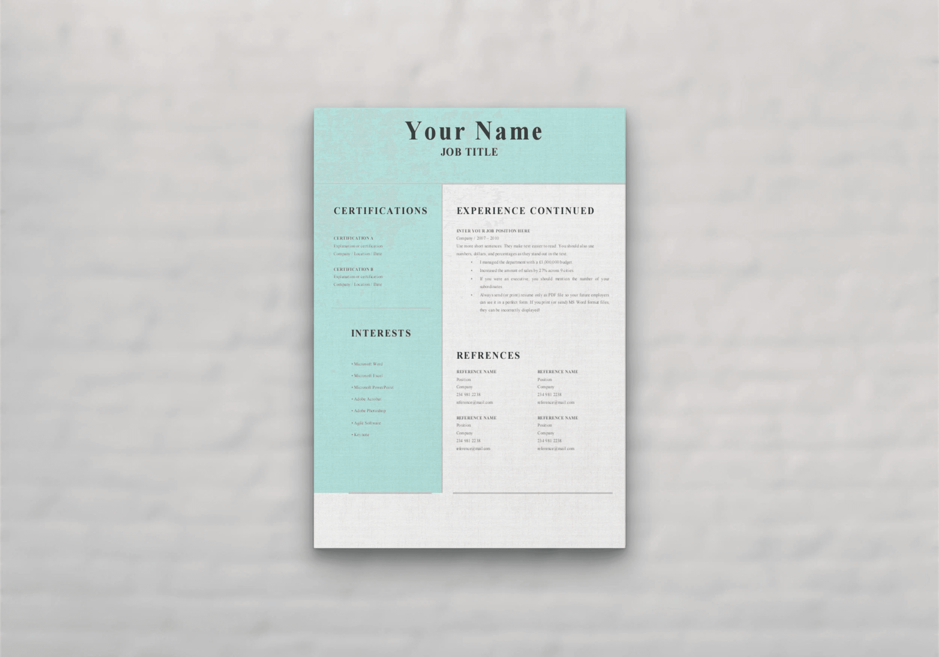Studio Modern CV - 3-page colour scene / extras