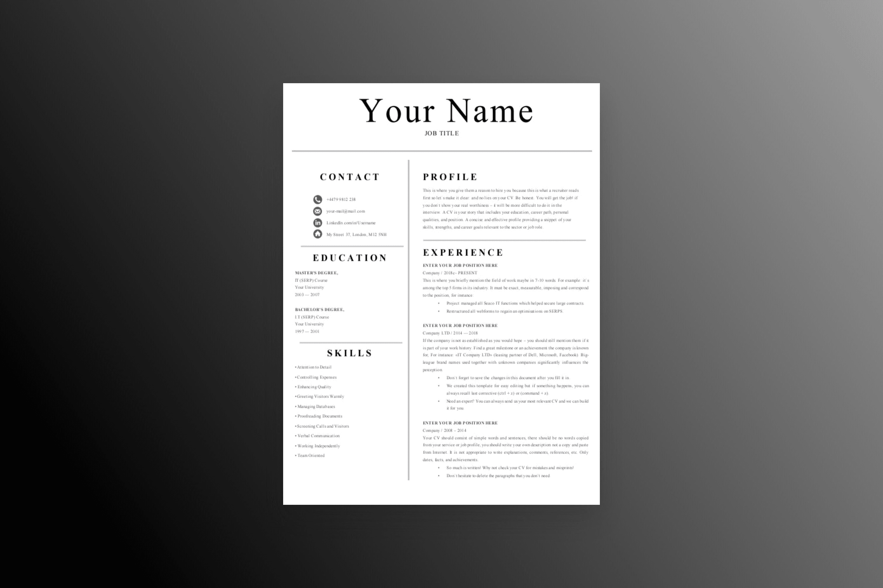 Studio Professional CV - 1-page layout