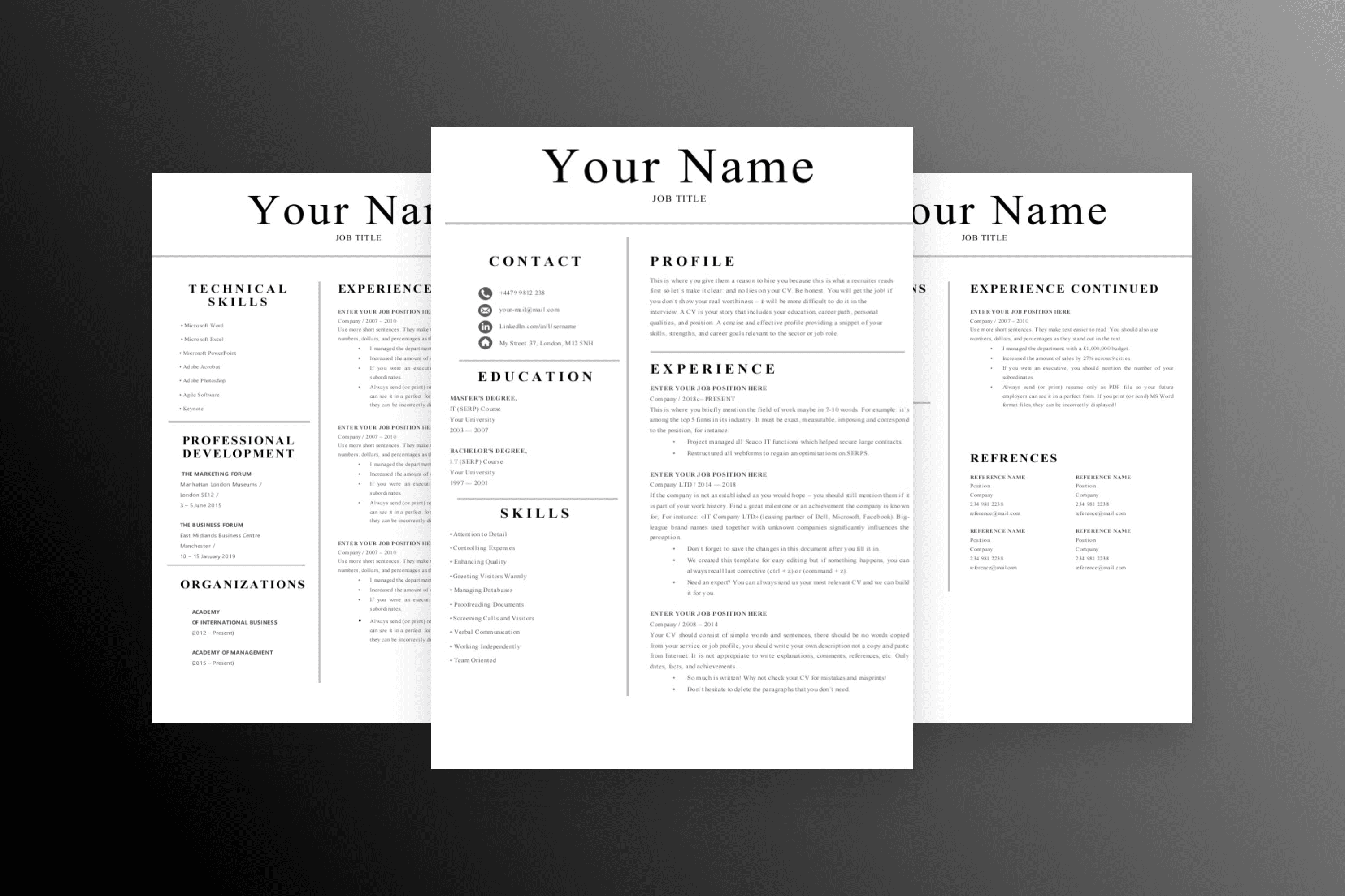Studio Professional CV - 3-page layout