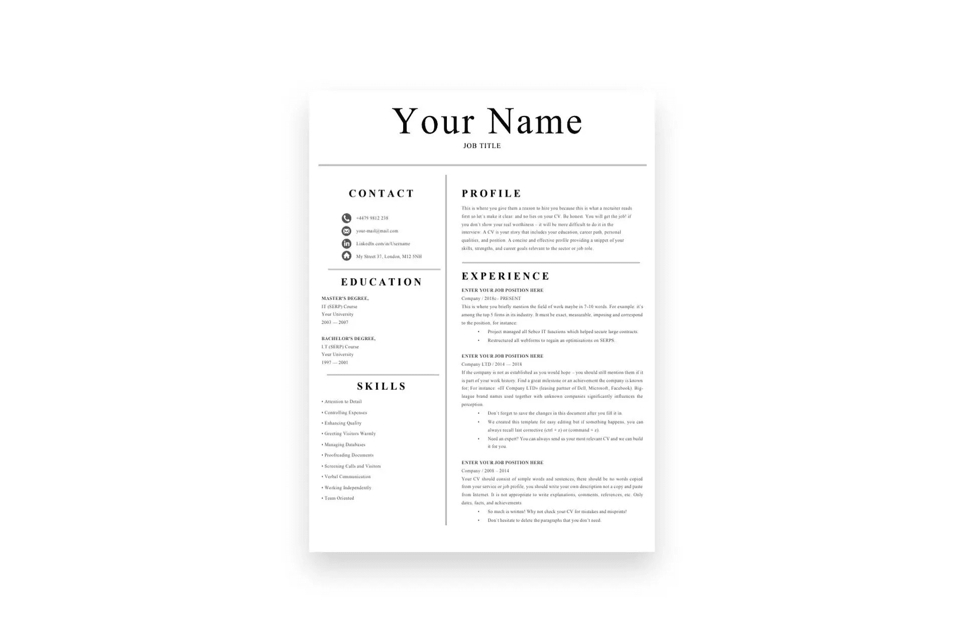 Studio Simple CV - 1-page layout
