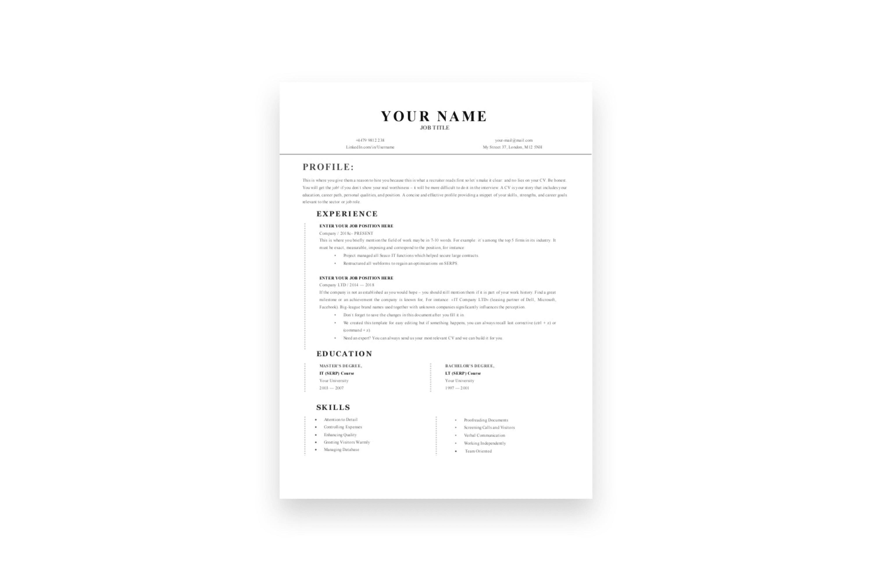 Studio Smooth CV - 1-page layout
