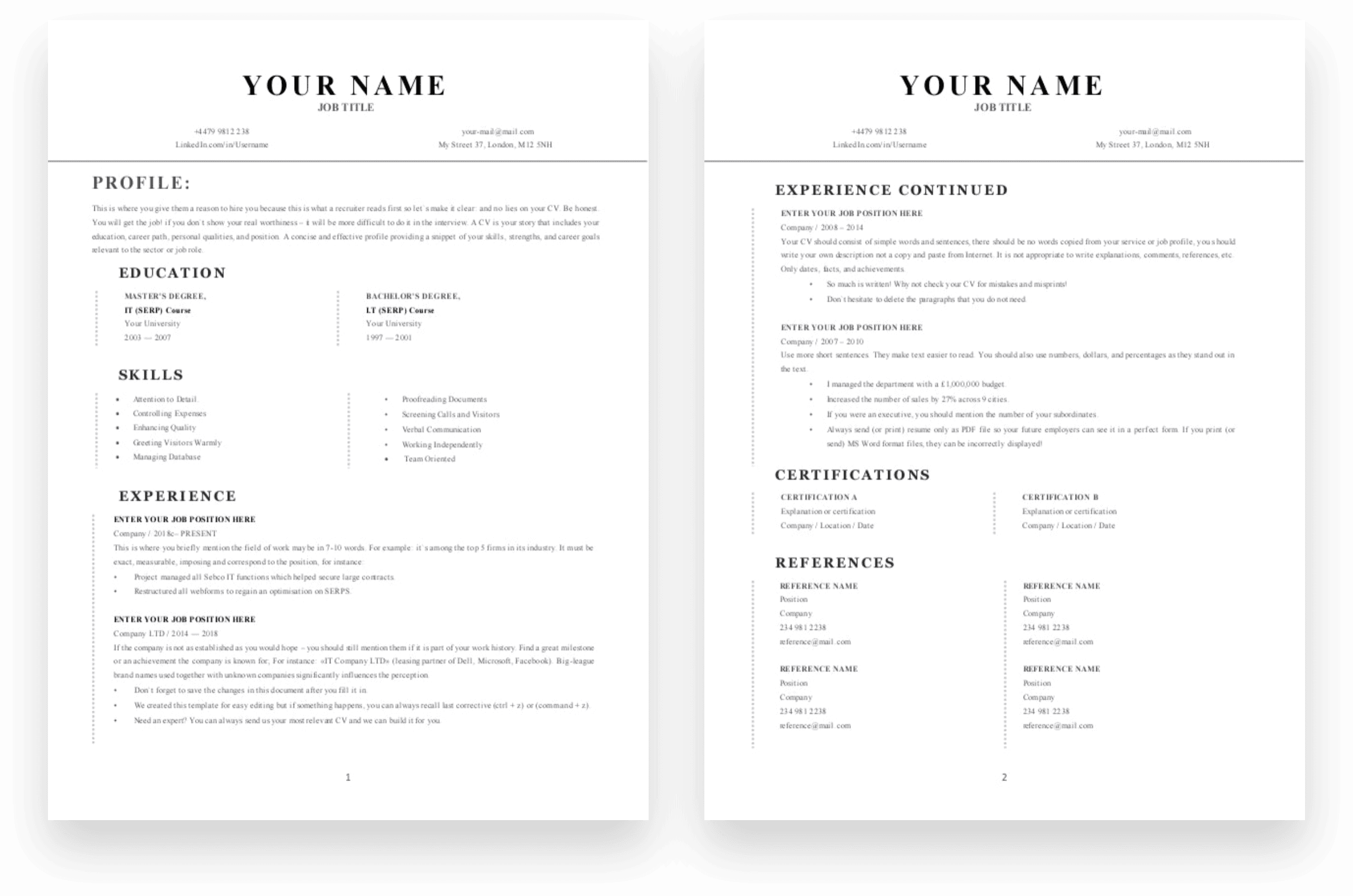 Studio Smooth CV - 2-page layout