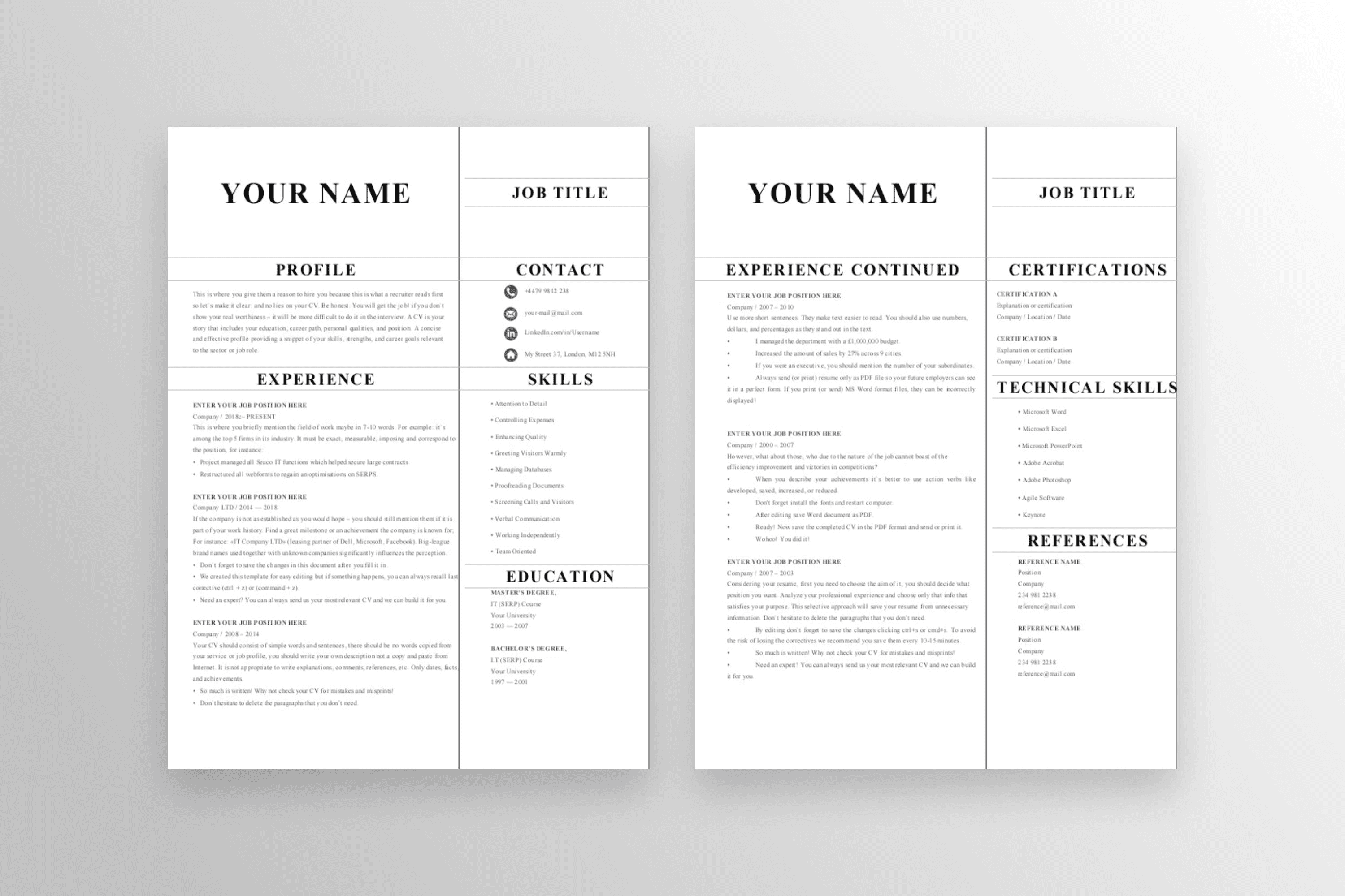 Studio Winning CV - 2-page layout